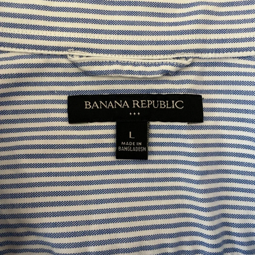 Banana Republic Mens L Blue White Striped‎ Button Down Shirt Long Sleeve Cotton